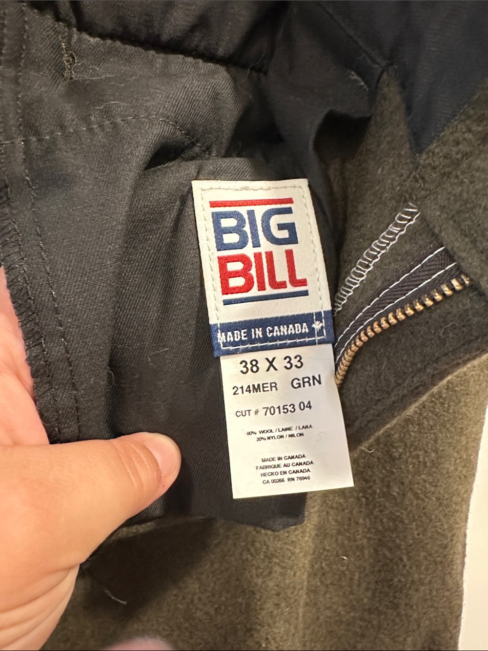 Men's Big Bill Merino Wool 38/32 Pants- Classic Tailored Fit - Picture 2 of 6